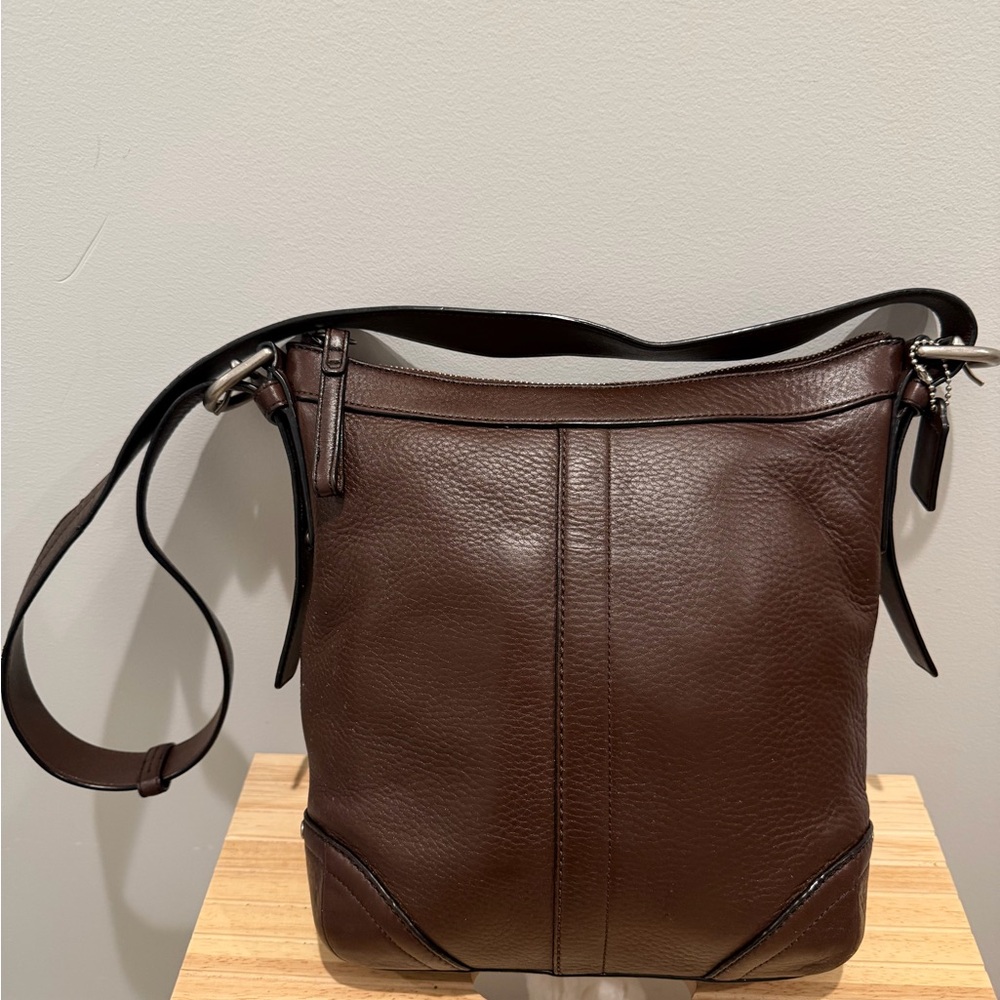 Coach Dark Brown Pebbled Leather Shoulder Bag